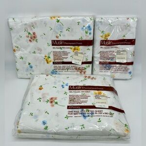 Vintage JCPenney Full Sheet Set CORA Floral Muslin NOS